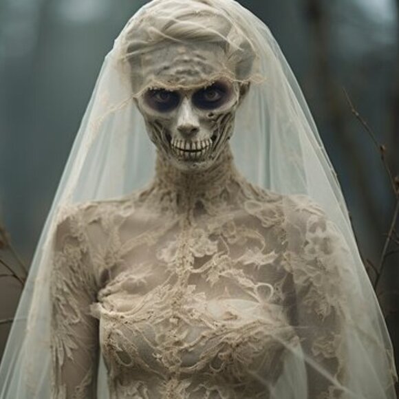ZOMBIE Dead Corpse Bride, Halloween Wedding Dress, DAMAGED, Vintage Haunting - Picture 1 of 14